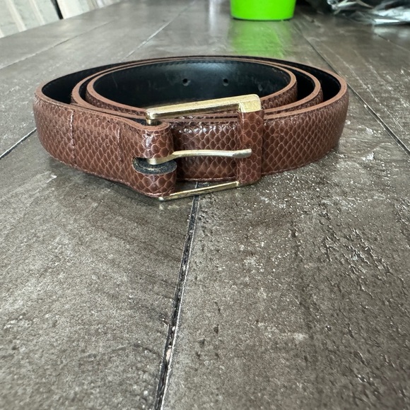 VINTAGE Mexico Brown Leather Textured Belt Gold Hardwear Size 36 - Picture 1 of 10